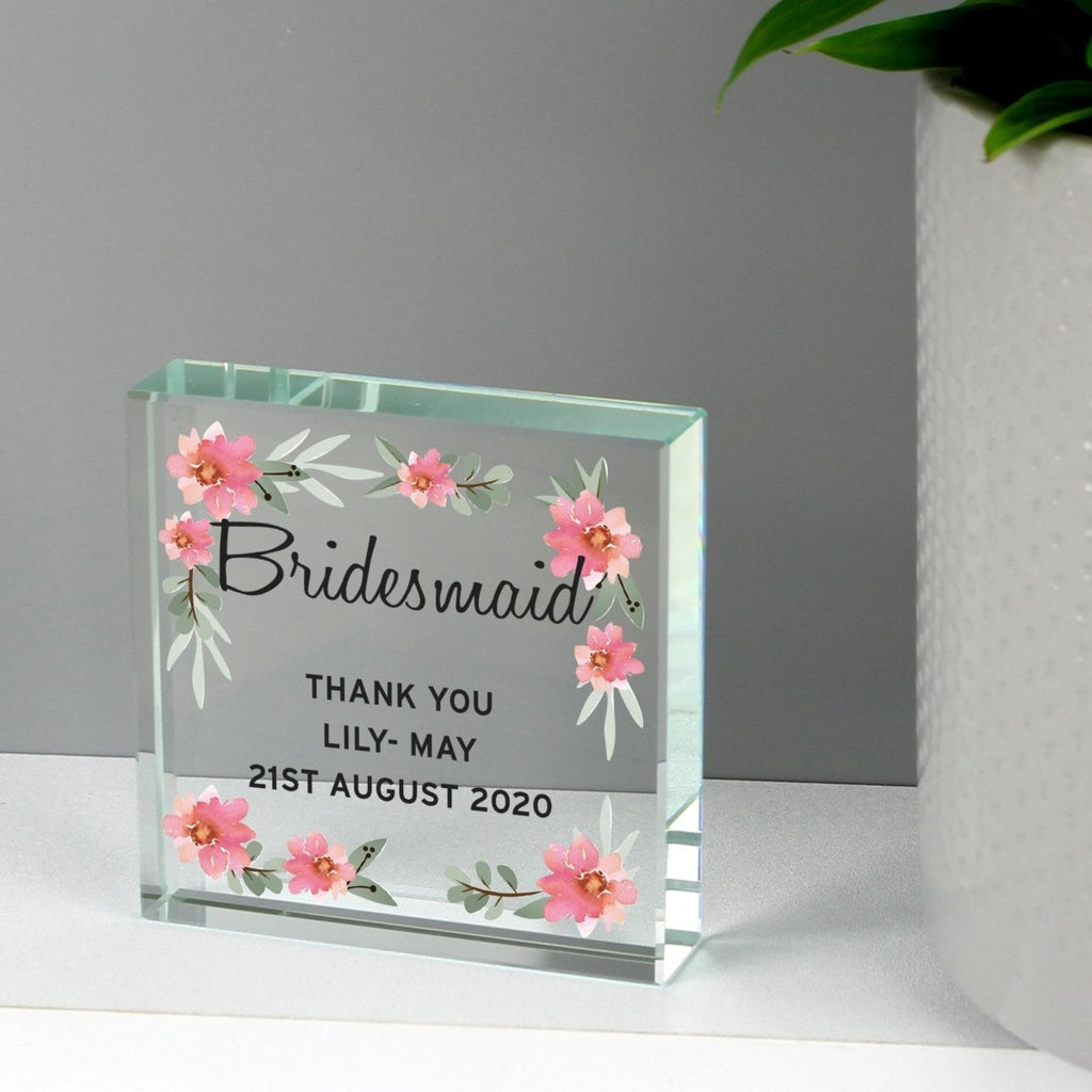 Personalised Floral Sentimental Large Crystal Token - Engraved Memories