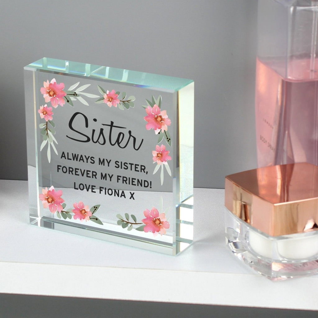 Personalised Floral Sentimental Large Crystal Token - Engraved Memories