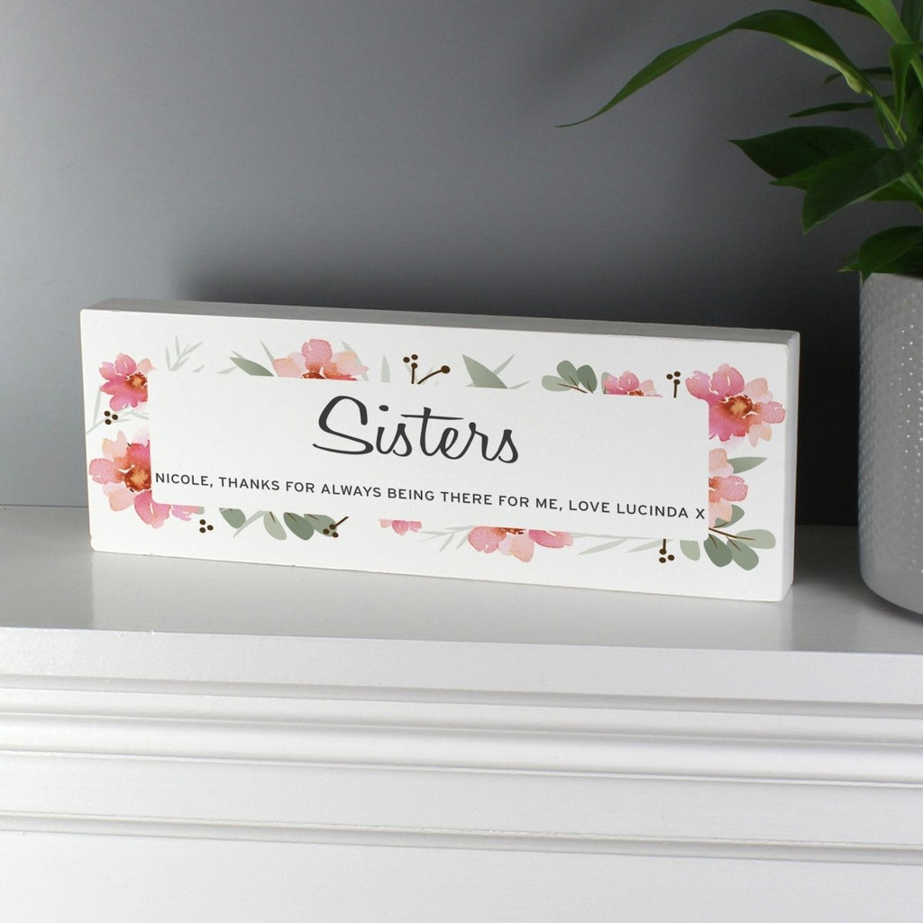 Personalised Floral Sentimental Wooden Block Sign - Engraved Memories