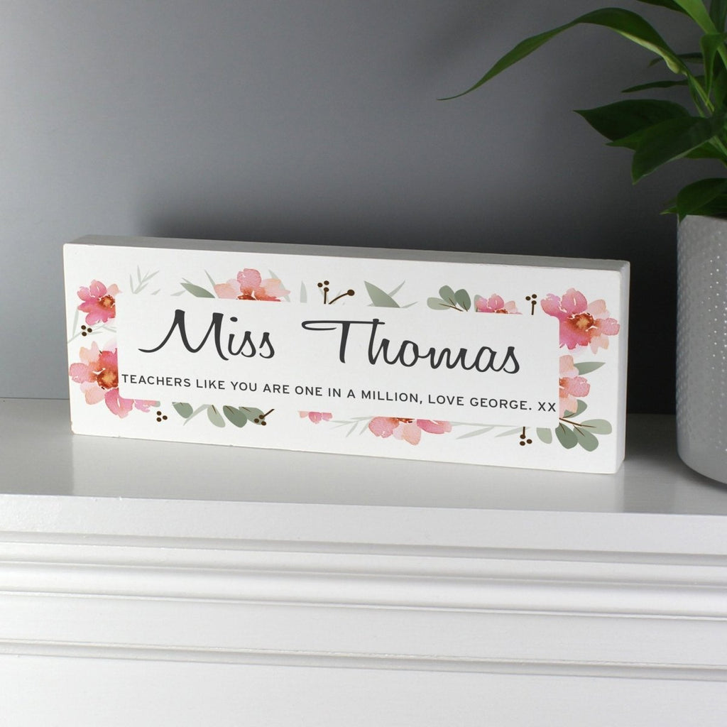 Personalised Floral Sentimental Wooden Block Sign - Engraved Memories