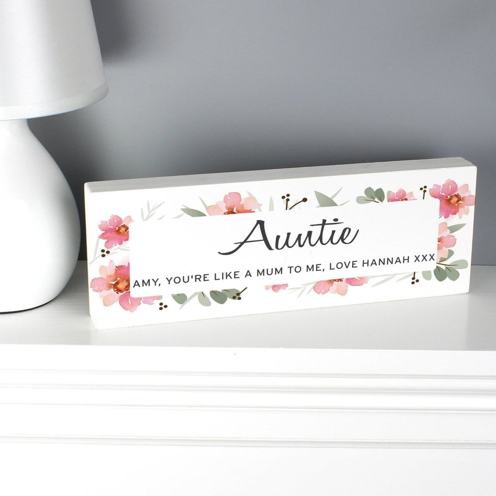 Personalised Floral Sentimental Wooden Block Sign - Engraved Memories
