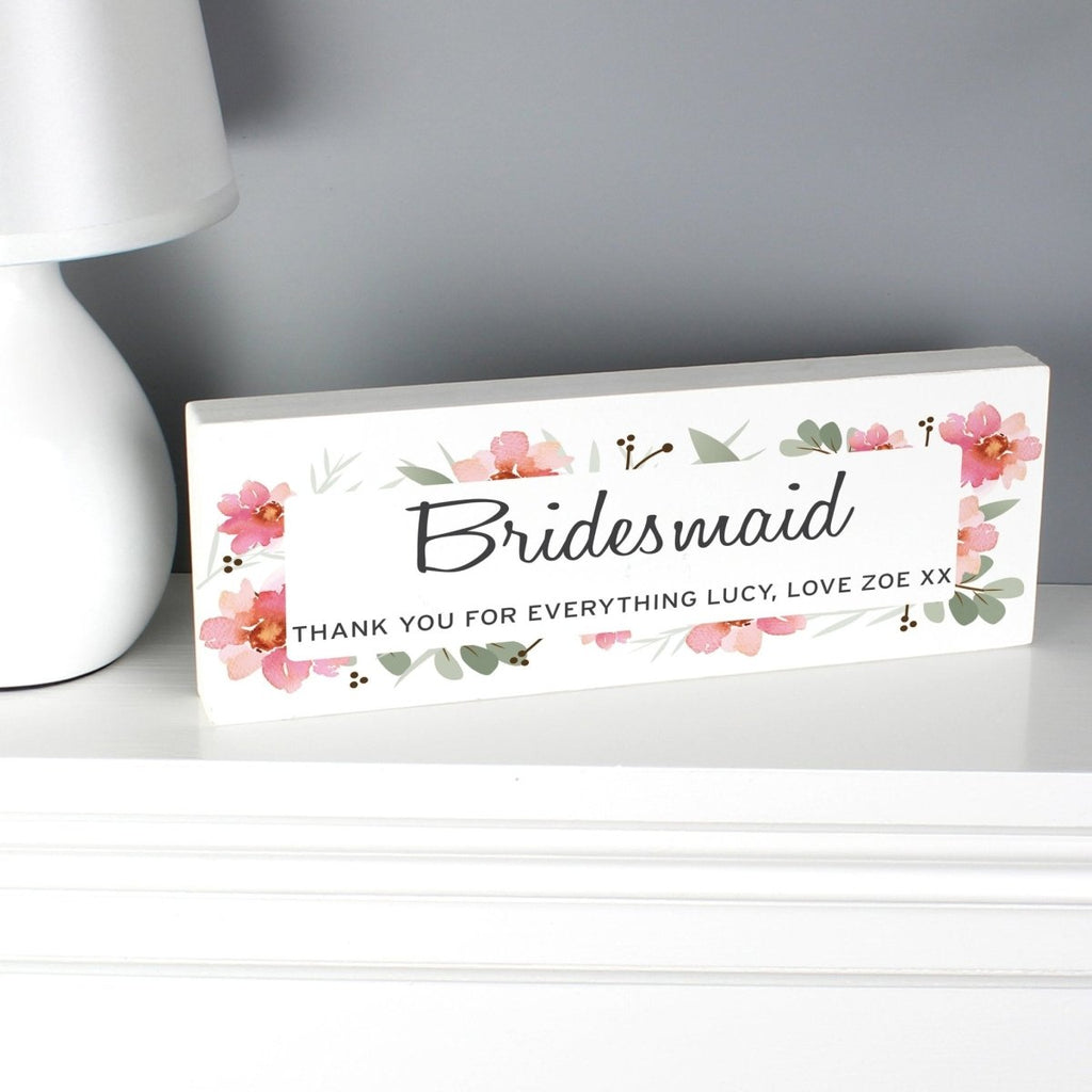 Personalised Floral Sentimental Wooden Block Sign - Engraved Memories