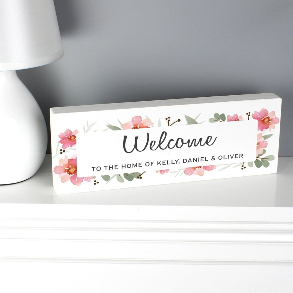 Personalised Floral Sentimental Wooden Block Sign - Engraved Memories