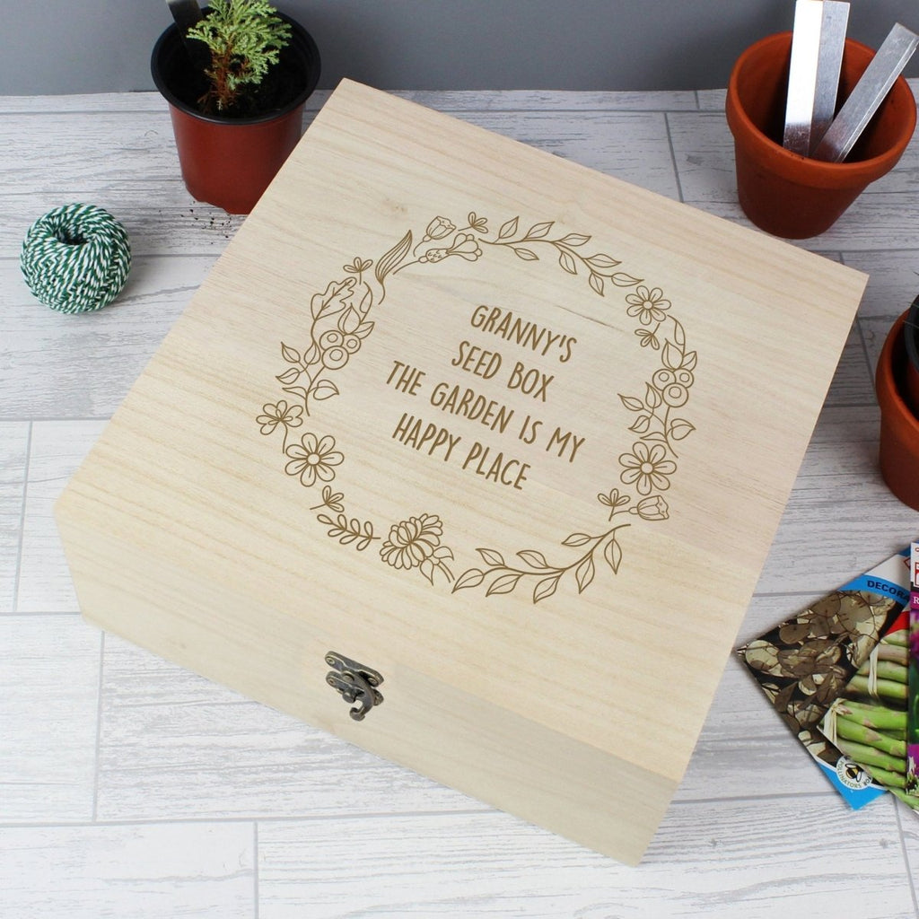 Personalised Floral Wreath Large Wooden Keepsake Box - Engraved Memories