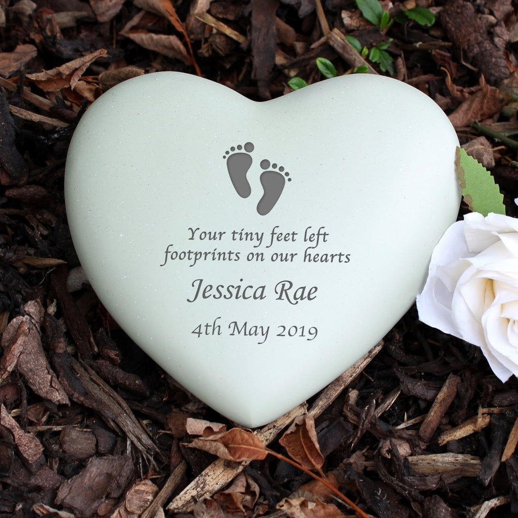 Personalised Footprints Heart Memorial - Engraved Memories