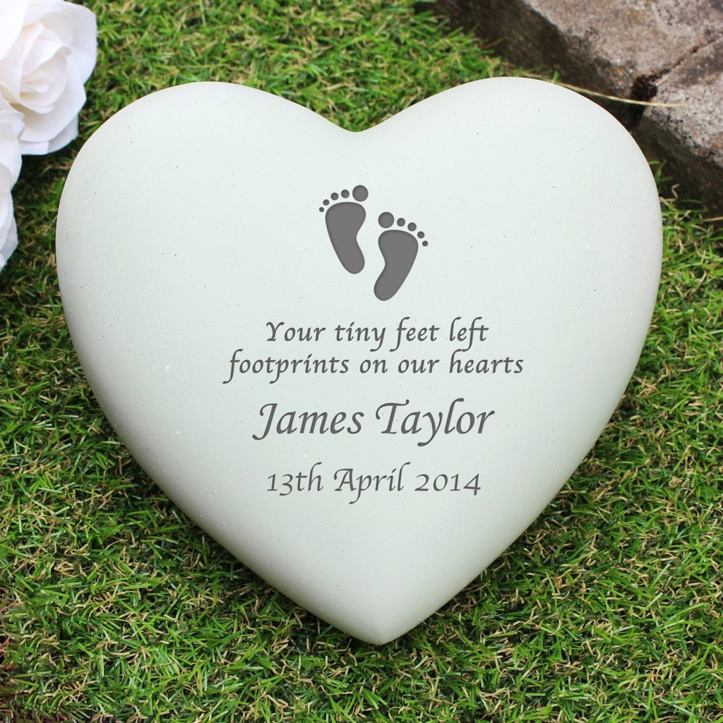 Personalised Footprints Heart Memorial - Engraved Memories