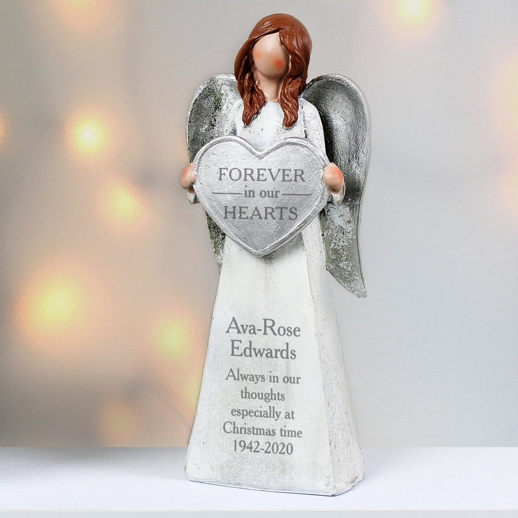 Personalised Forever In Our Hearts Memorial Angel Ornament - Engraved Memories