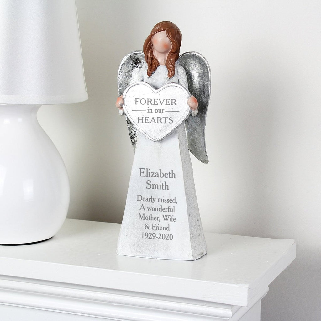Personalised Forever In Our Hearts Memorial Angel Ornament - Engraved Memories