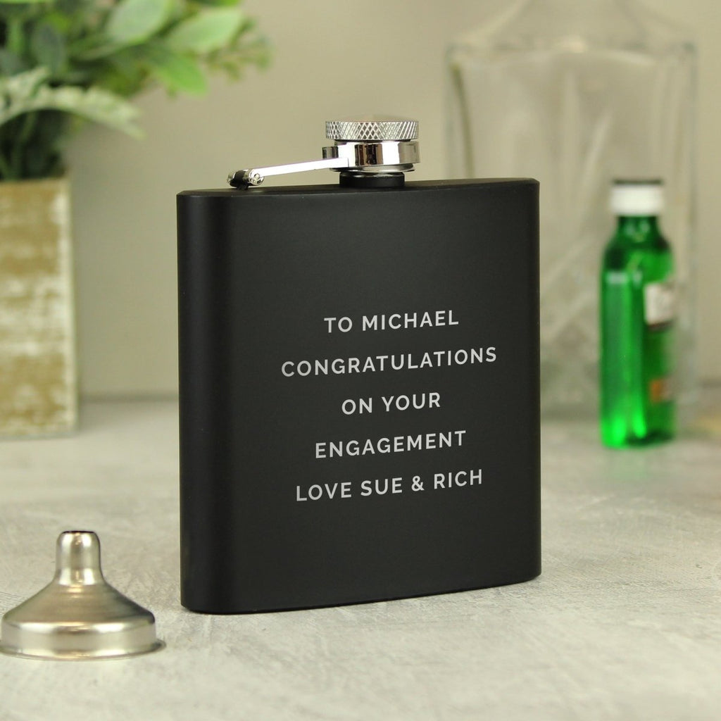 Personalised Free Text Black Hip Flask, Father's day Gift for Men - Engraved Memories