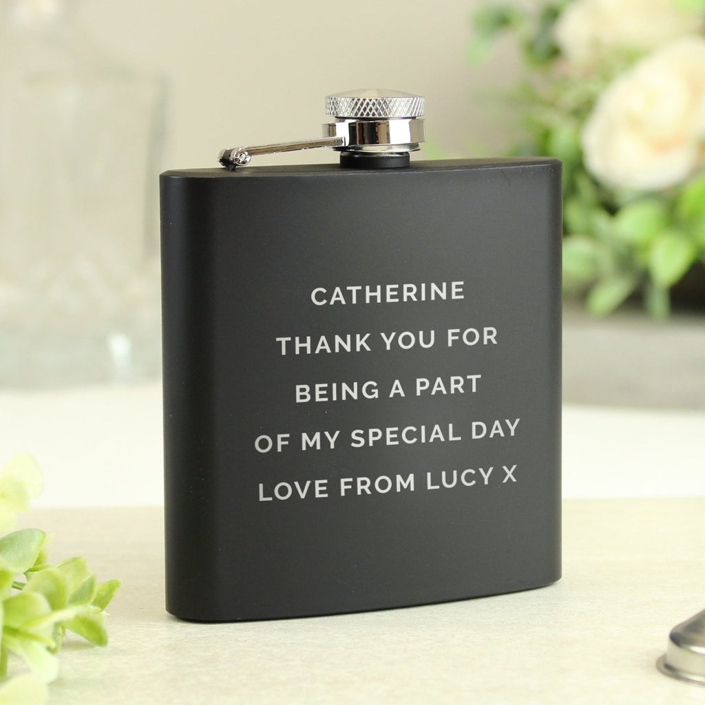 Personalised Free Text Black Hip Flask, Father's day Gift for Men - Engraved Memories