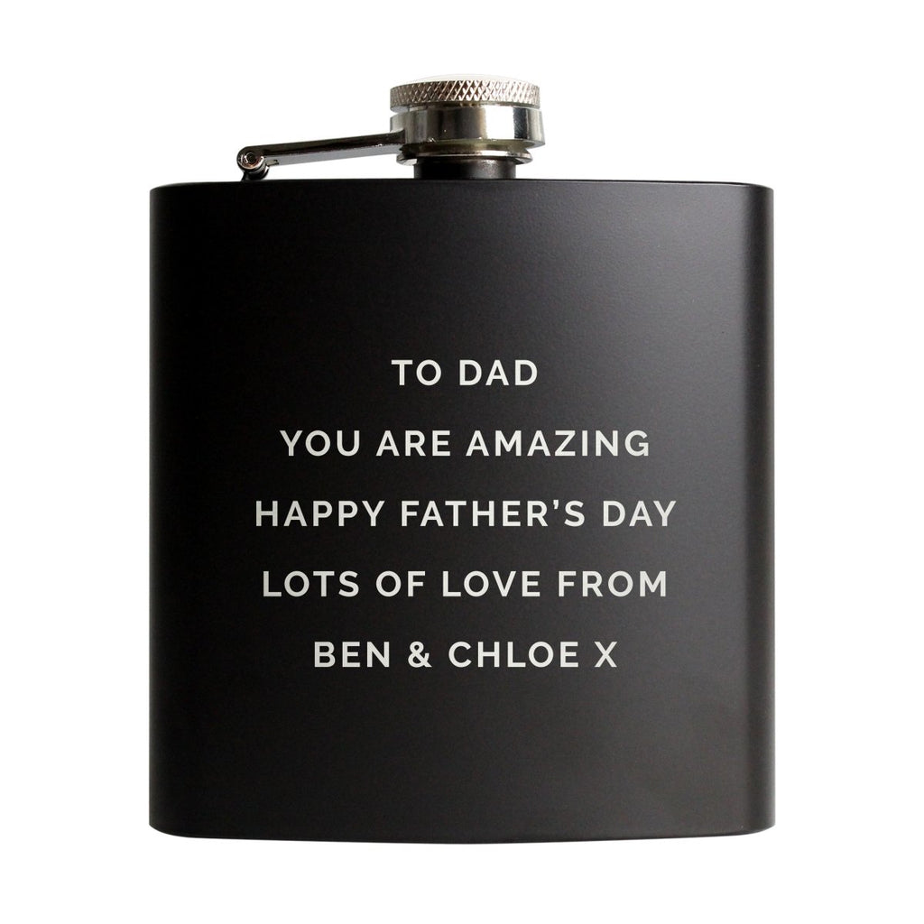 Personalised Free Text Black Hip Flask, Father's day Gift for Men - Engraved Memories