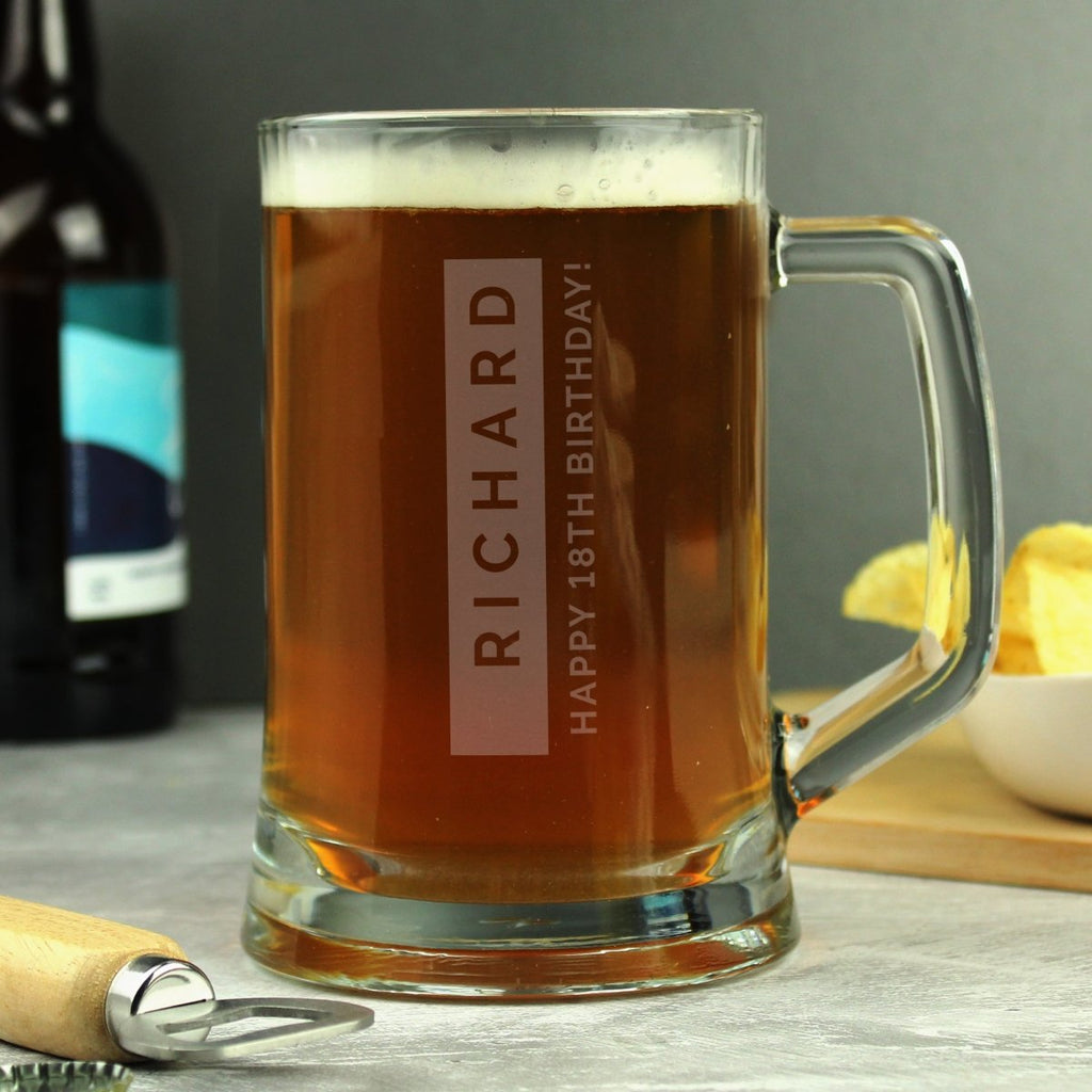 Personalised Free Text Pint Stern Tankard, Father's day Gift for Men - Engraved Memories