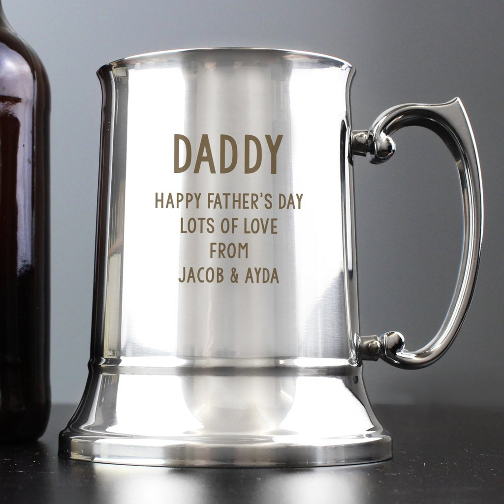 Personalised Free Text Stainless Steel Tankard, Father's day Gift for Men - Engraved Memories