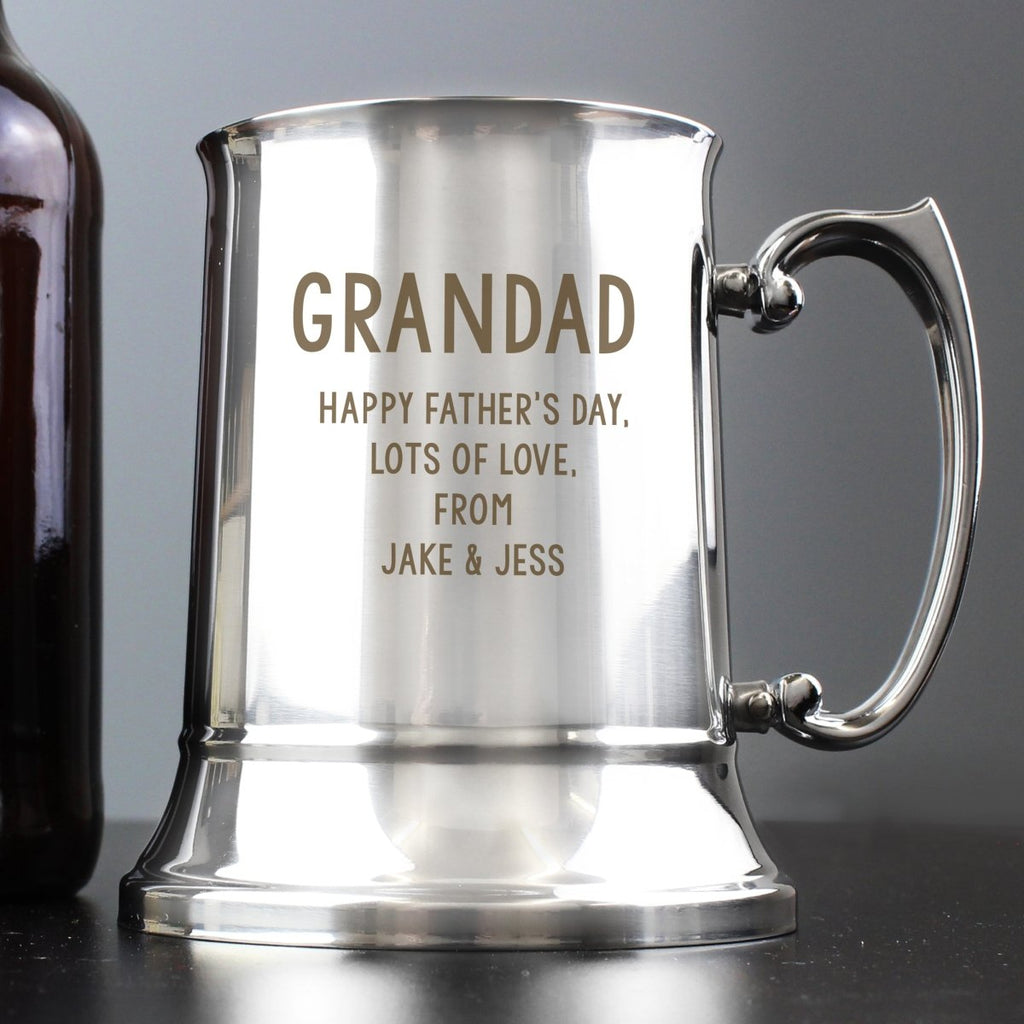Personalised Free Text Stainless Steel Tankard, Father's day Gift for Men - Engraved Memories