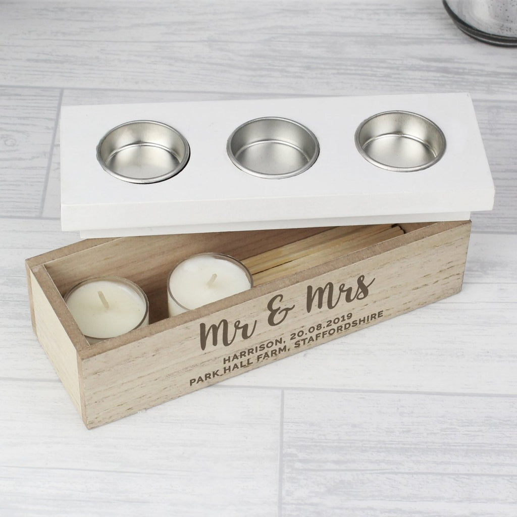 Personalised Free Text Triple Tea Light Box - Engraved Memories