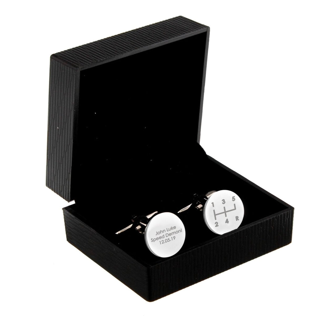 Personalised Gear Stick Round Cufflinks - Engraved Memories