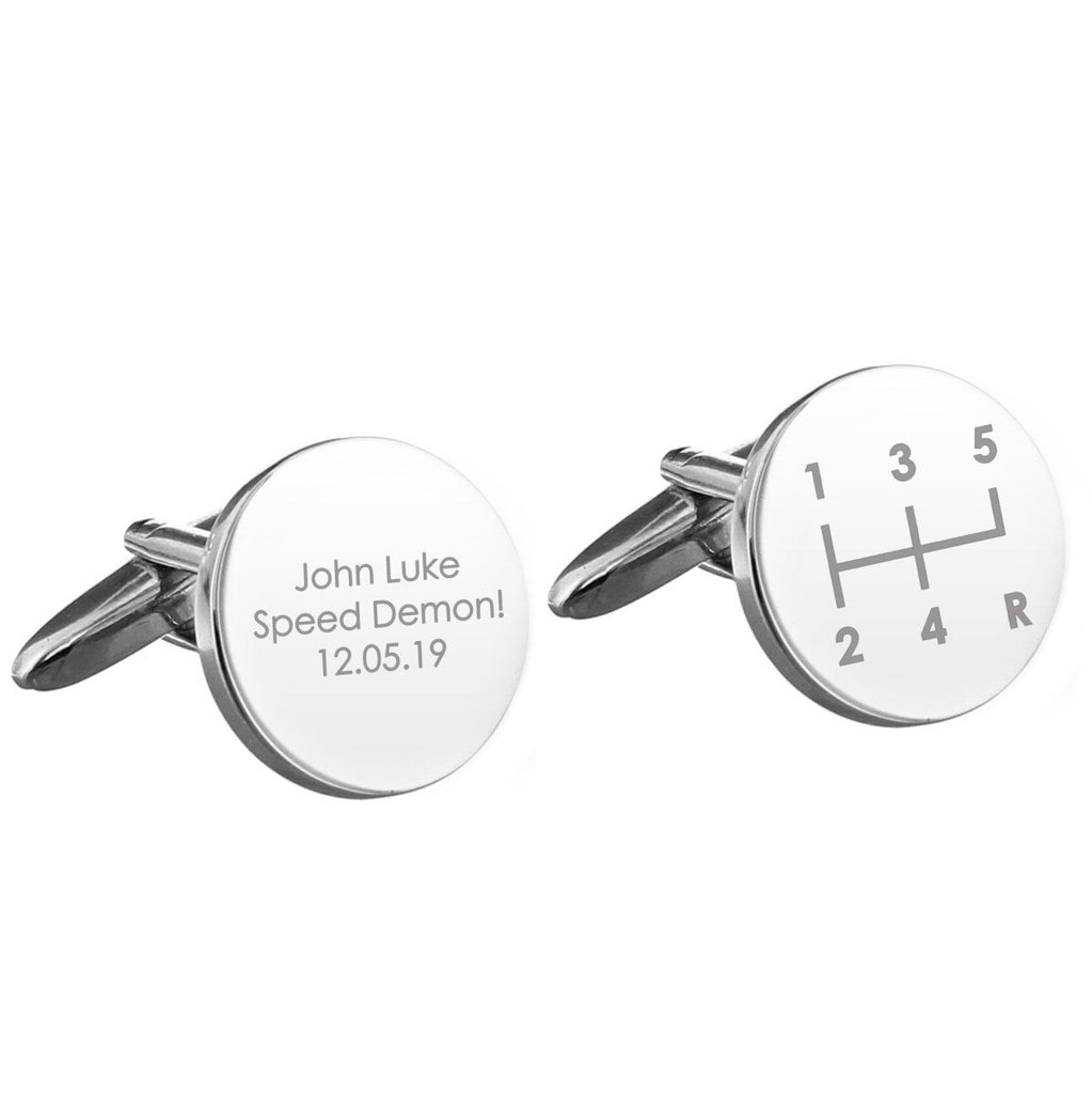 Personalised Gear Stick Round Cufflinks - Engraved Memories