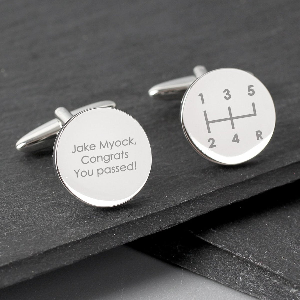 Personalised Gear Stick Round Cufflinks - Engraved Memories