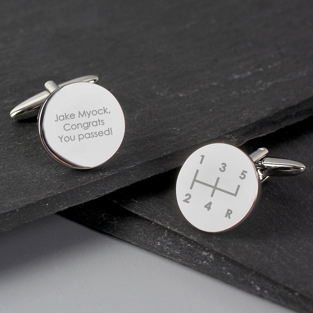 Personalised Gear Stick Round Cufflinks - Engraved Memories