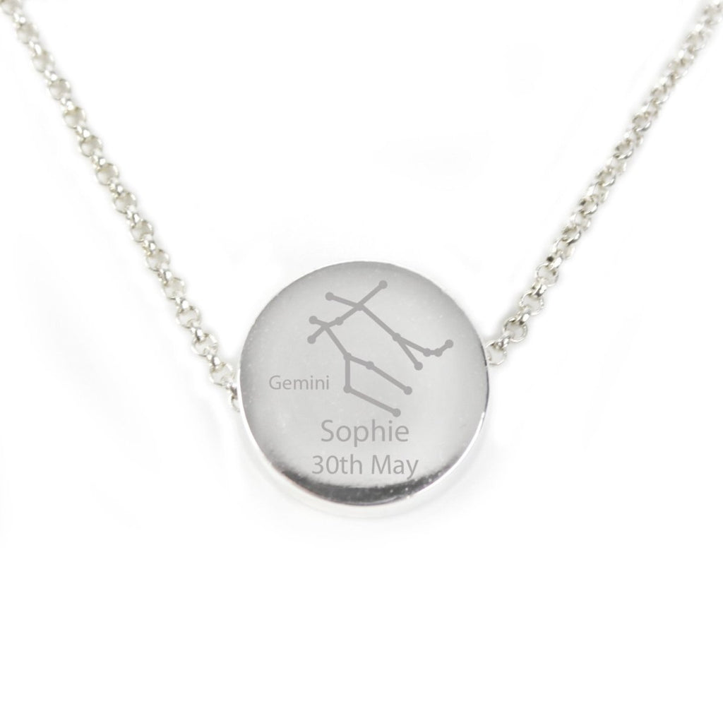 Personalised Gemini Zodiac Star Sign Silver Tone Necklace (May 21st - June 20th) - Engraved Memories