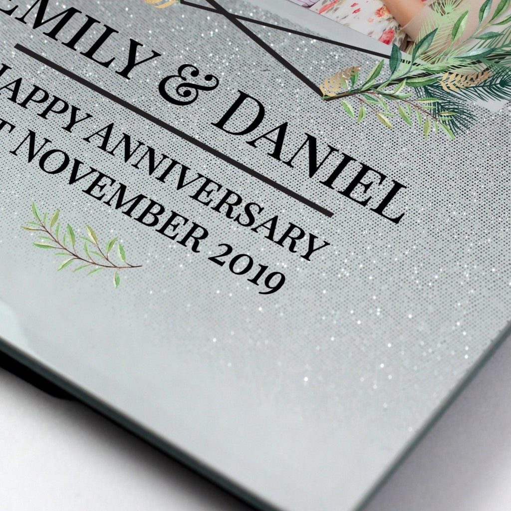 Personalised Geo Leaves 4x4 Glitter Glass Photo Frame - Engraved Memories