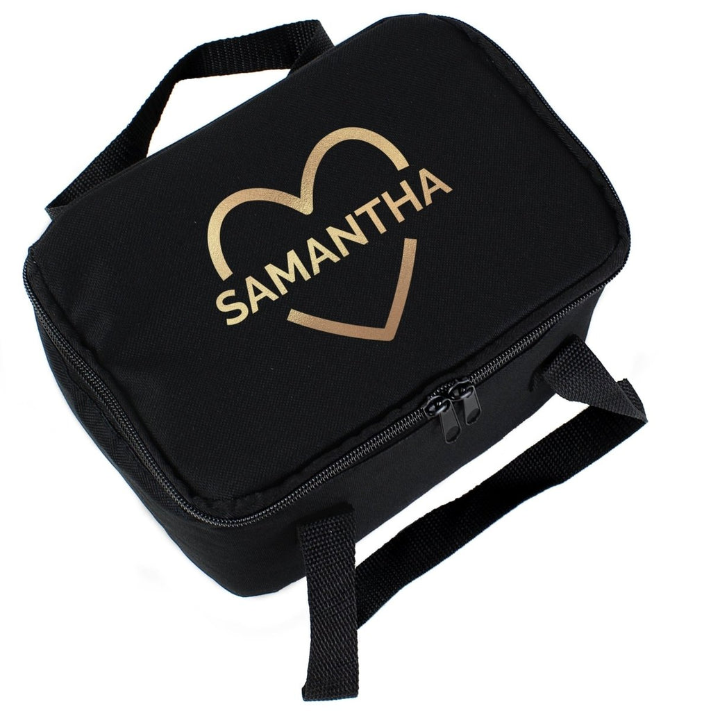 Personalised Gold Heart Black Lunch Bag - Engraved Memories