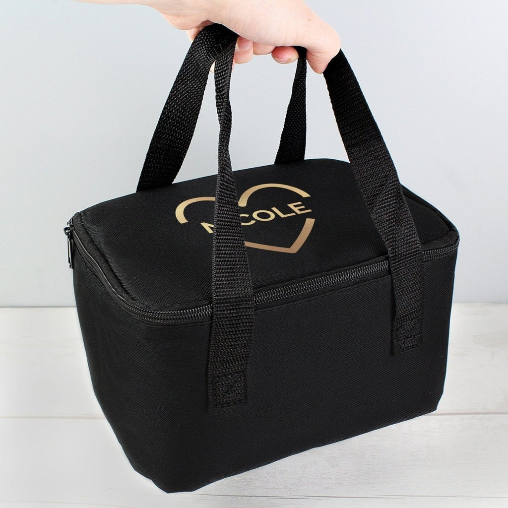 Personalised Gold Heart Black Lunch Bag - Engraved Memories