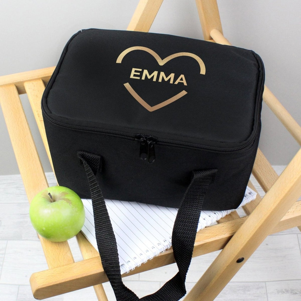 Personalised Gold Heart Black Lunch Bag - Engraved Memories