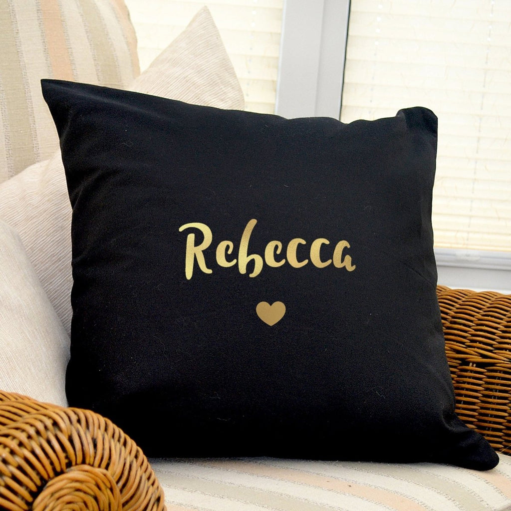 Personalised Gold Name Black Cushion Cover - Engraved Memories