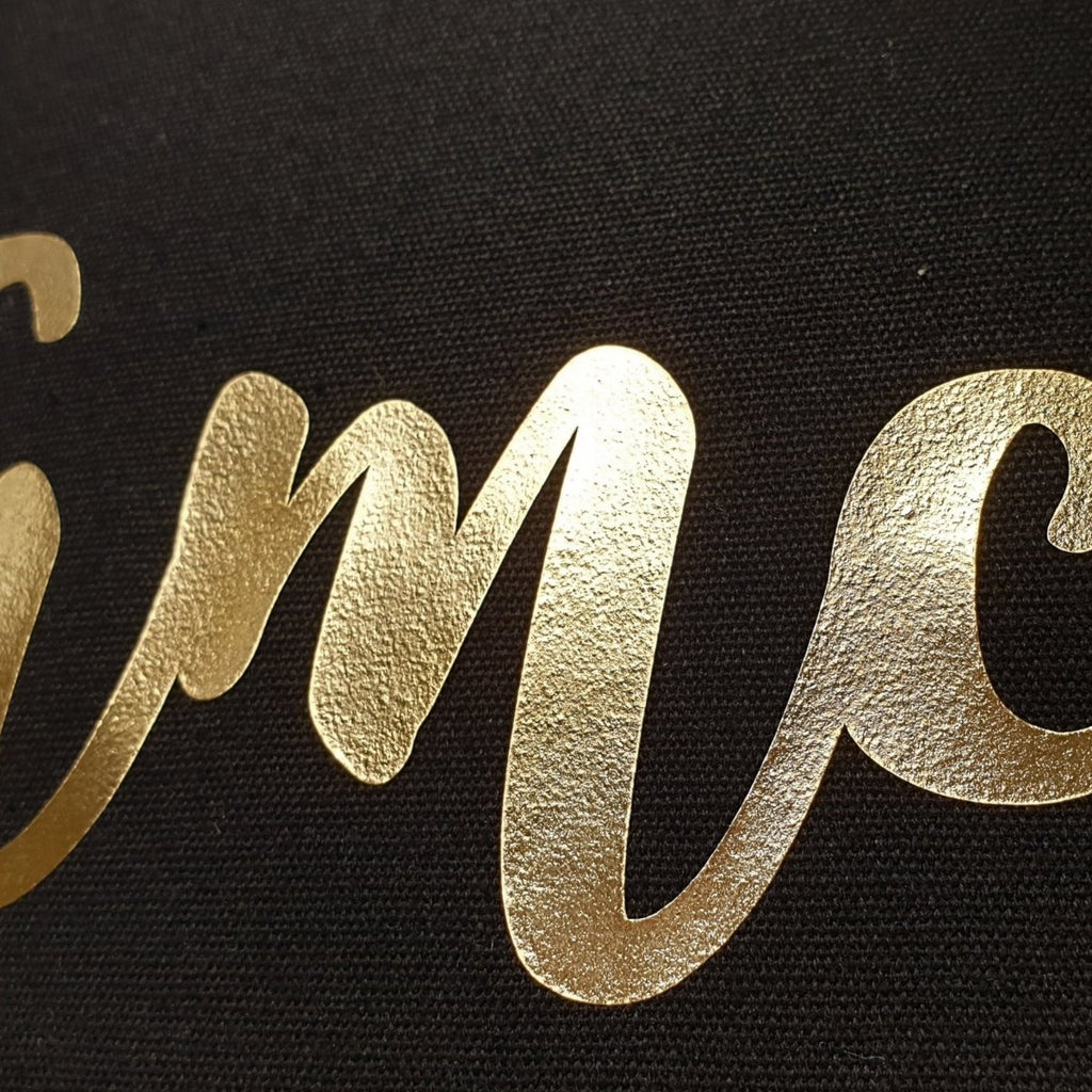 Personalised Gold Name Black Cushion Cover - Engraved Memories
