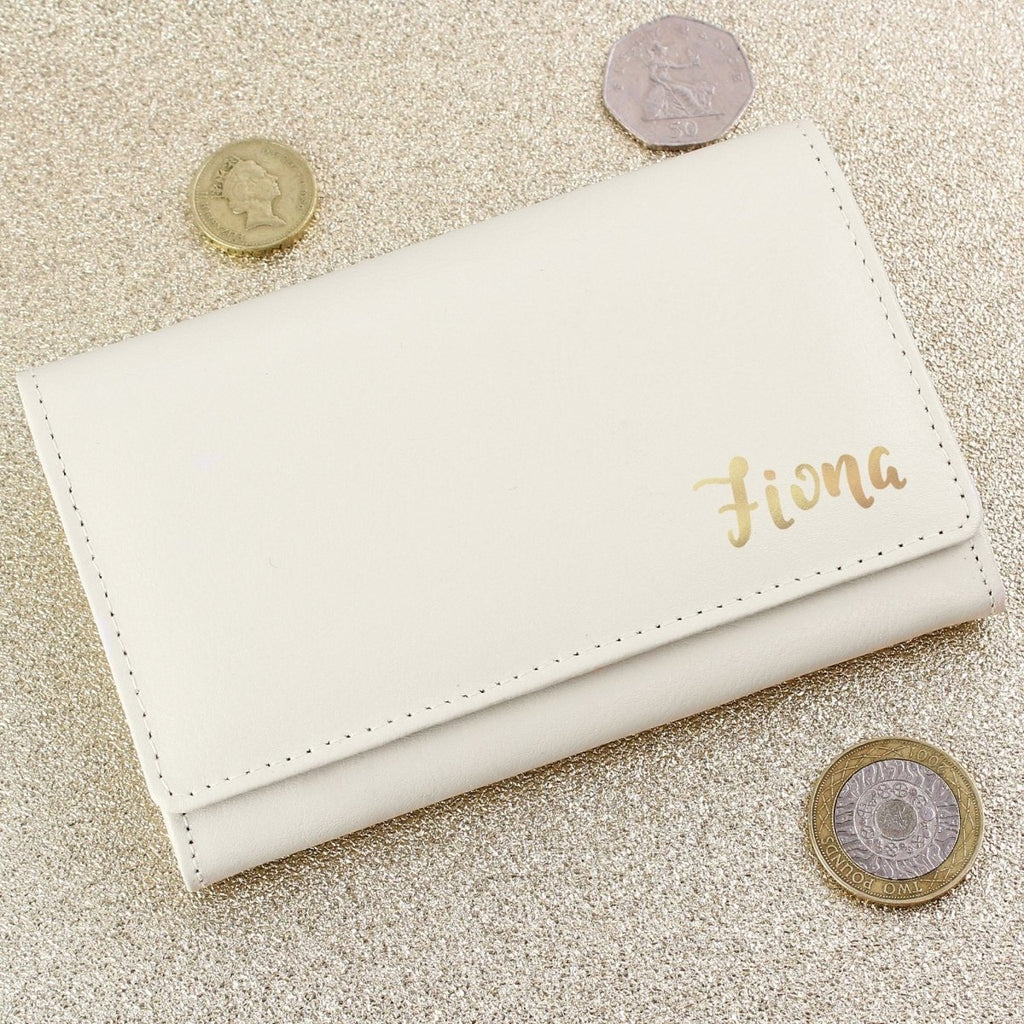 Personalised Gold Name Cream Purse - Engraved Memories