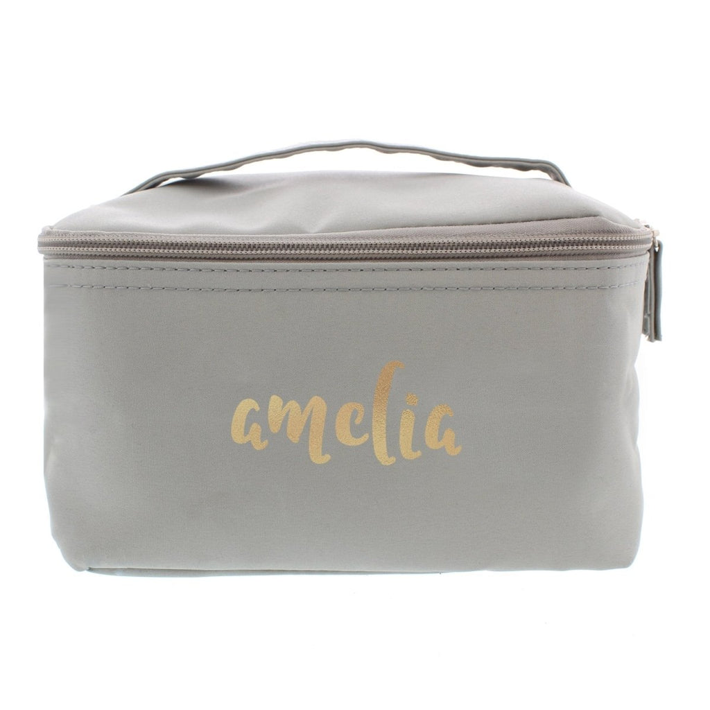 Personalised Gold Name Grey Vanity Bag - Engraved Memories