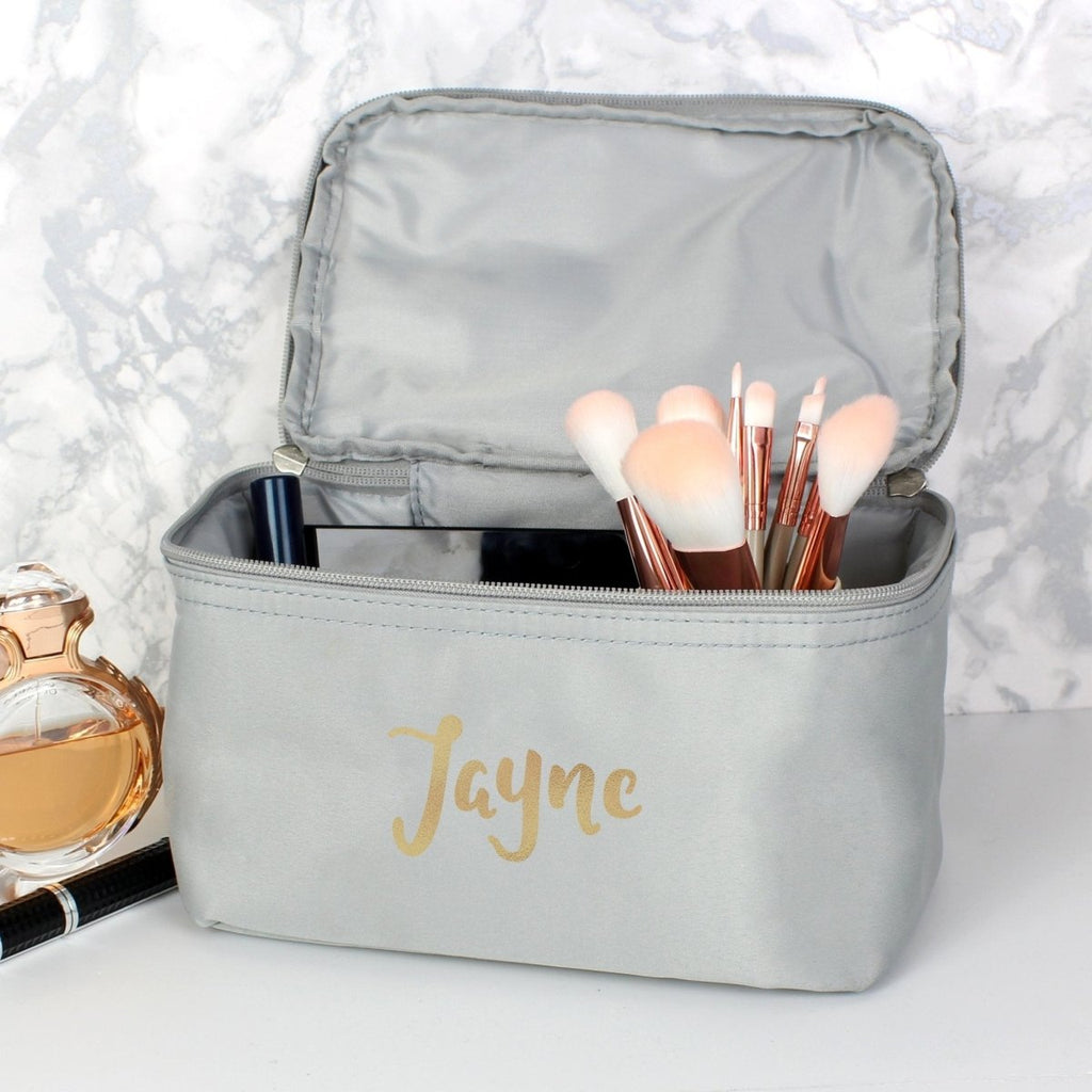 Personalised Gold Name Grey Vanity Bag - Engraved Memories