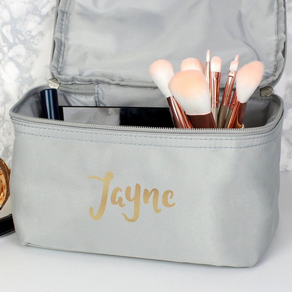 Personalised Gold Name Grey Vanity Bag - Engraved Memories