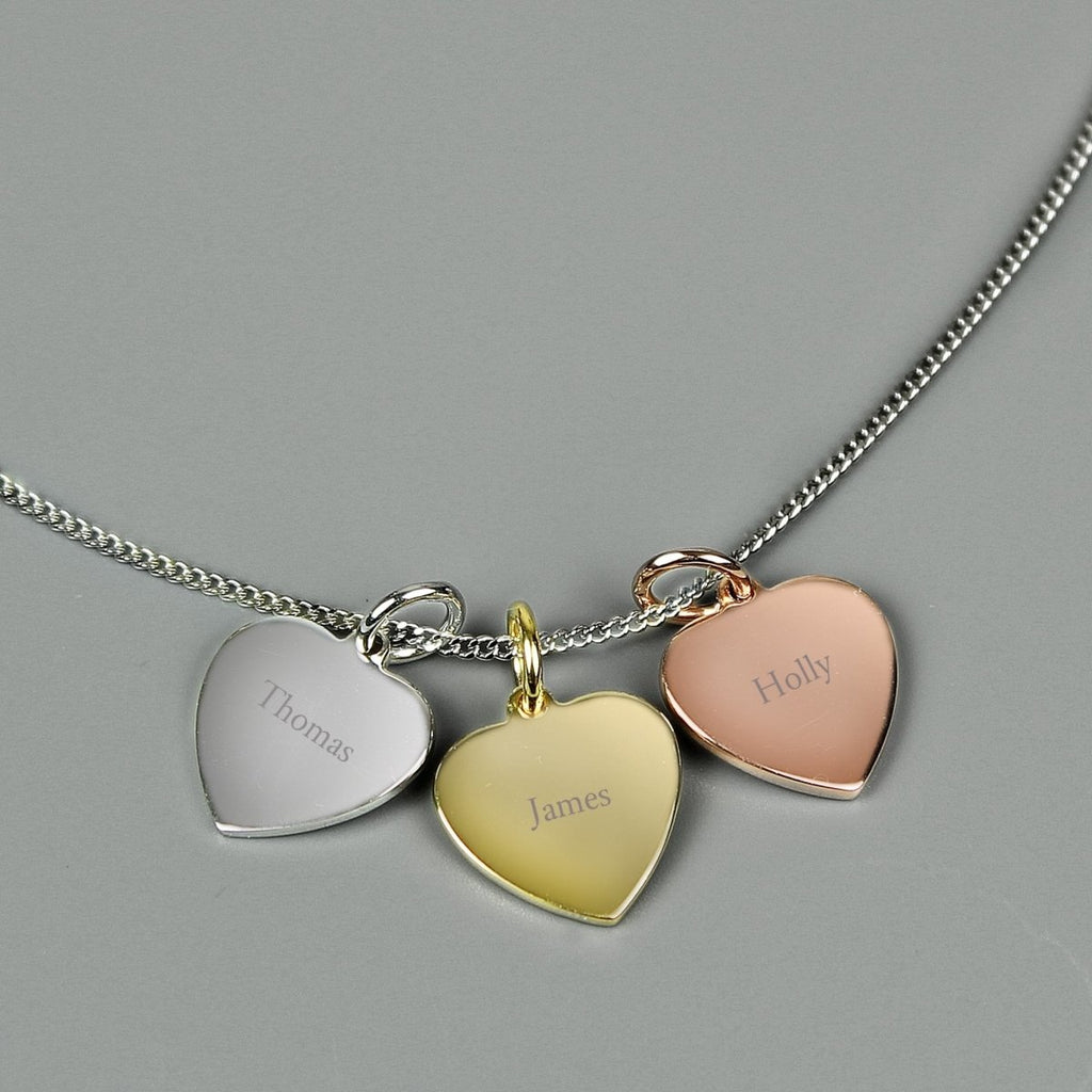 Personalised Gold, Rose Gold and Silver 3 Hearts Necklace - Engraved Memories