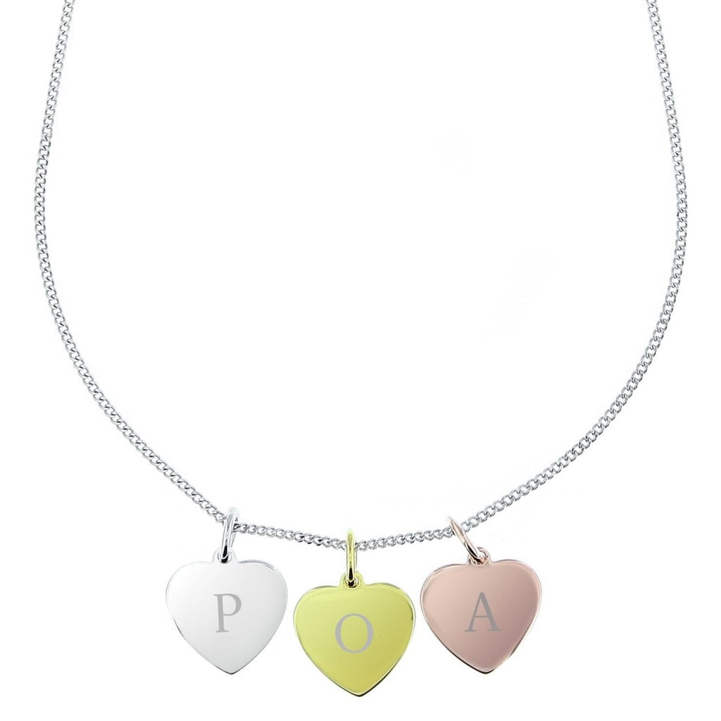 Personalised Gold, Rose Gold and Silver 3 Hearts Necklace - Engraved Memories