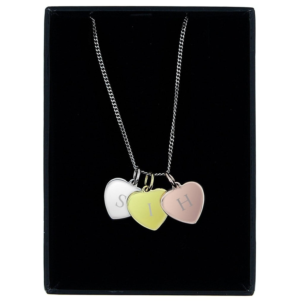 Personalised Gold, Rose Gold and Silver 3 Hearts Necklace - Engraved Memories