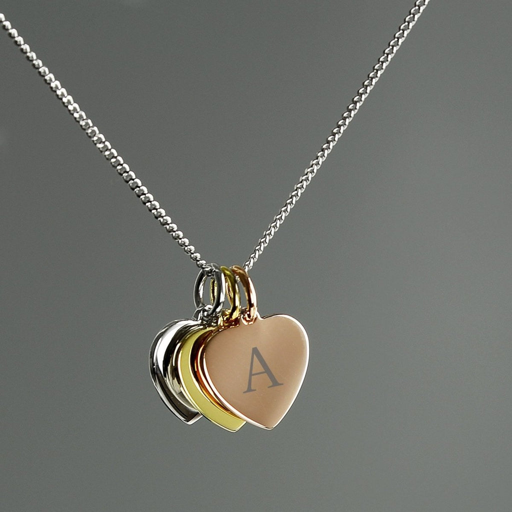 Personalised Gold, Rose Gold and Silver 3 Hearts Necklace - Engraved Memories