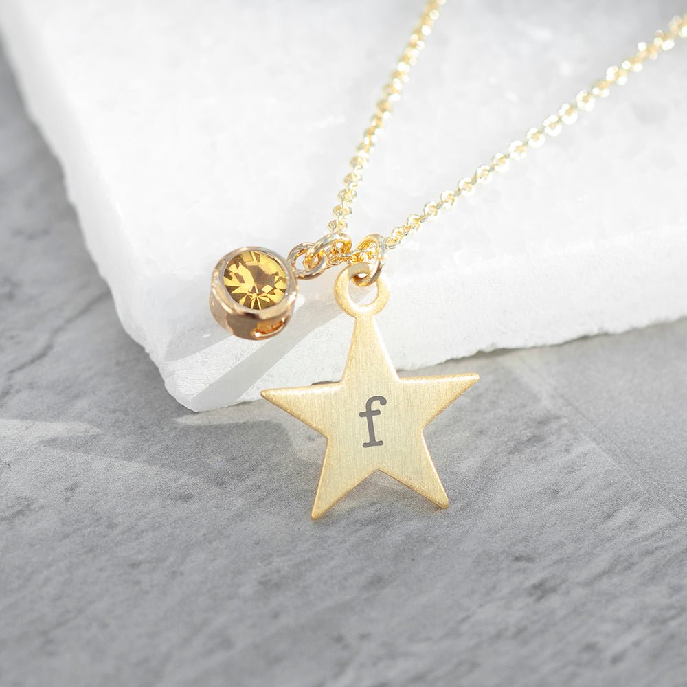 Personalised Gold Star with Birthstone Crystal Necklace - Engraved Memories