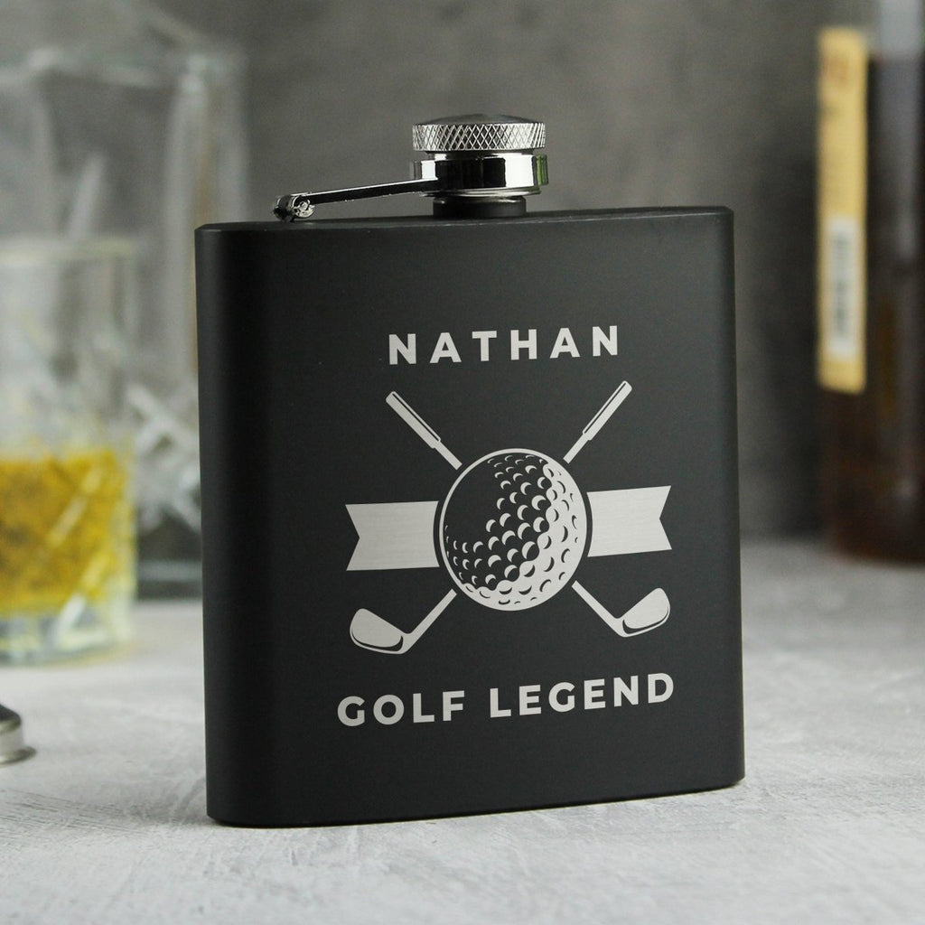 Personalised Golf Black Hip Flask, Father's day Gift for Men - Engraved Memories