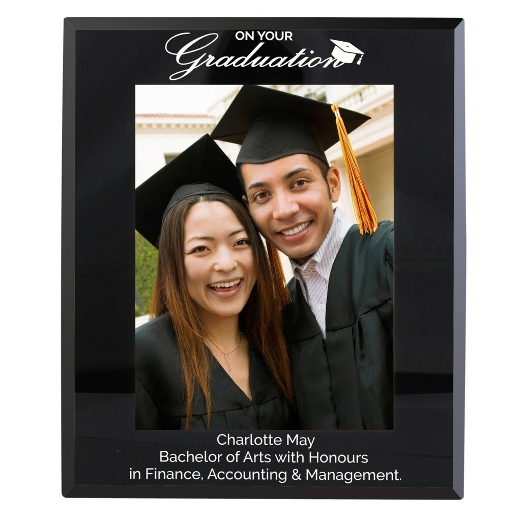 Personalised Graduation Black Glass 7x5 Photo Frame - Engraved Memories