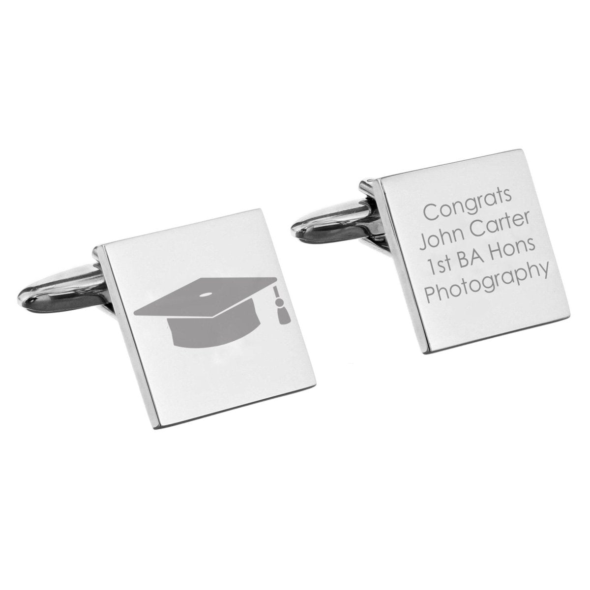 Graduaction Cufflink Personalised Graduation Cufflinks - PMC Rhodium Plated Square ...