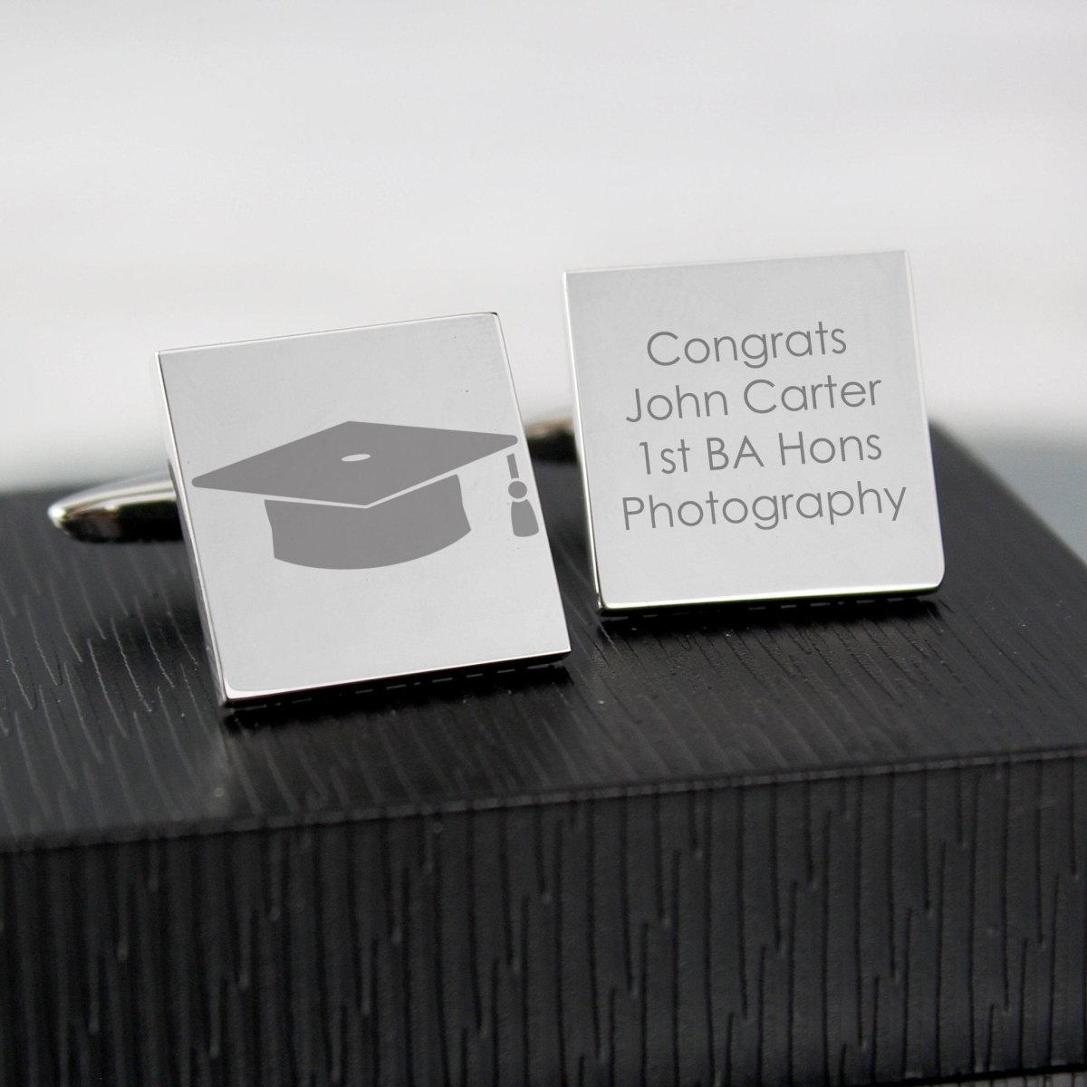 Graduaction Cufflink Personalised Graduation Cufflinks - PMC Rhodium Plated Square ...