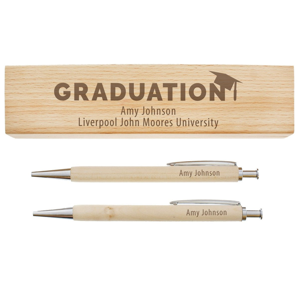 Personalised Graduation Wooden Pen and Pencil Set - Engraved Memories