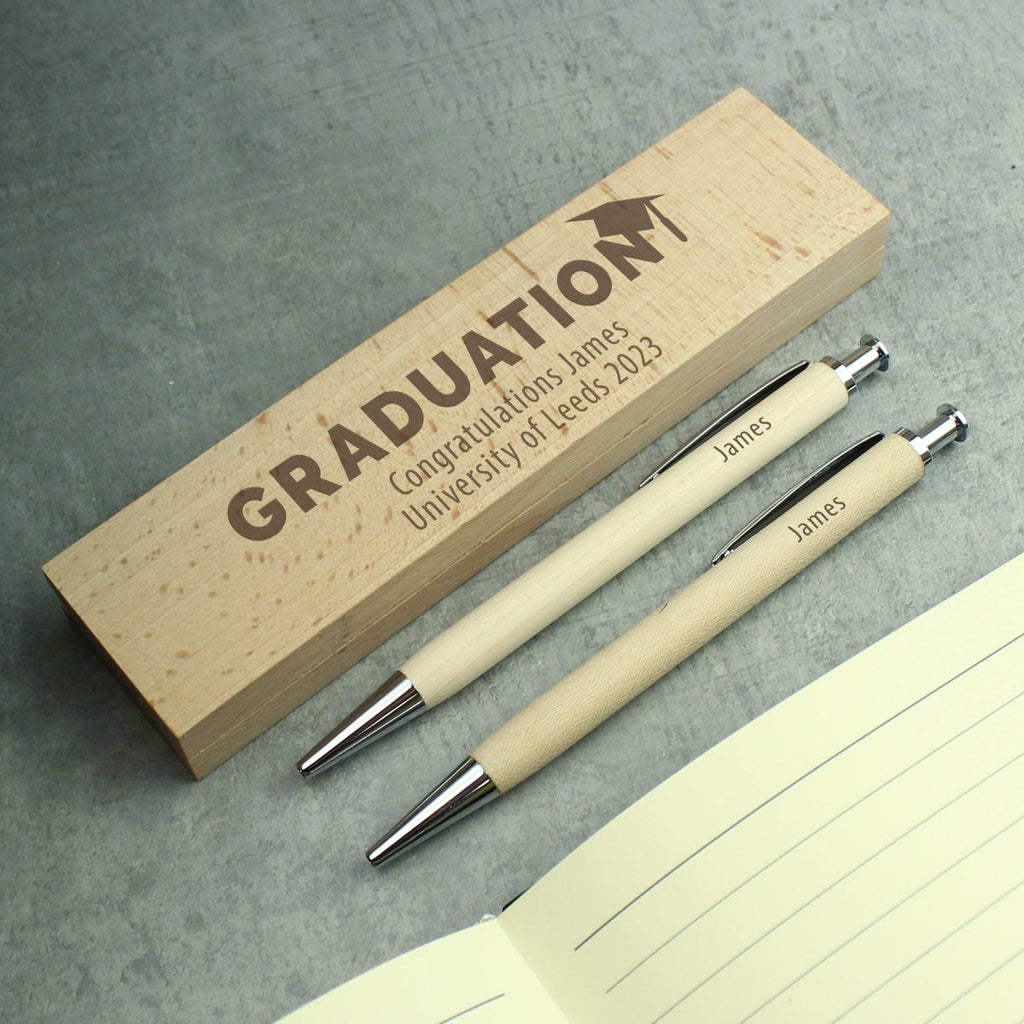 Personalised Graduation Wooden Pen and Pencil Set - Engraved Memories