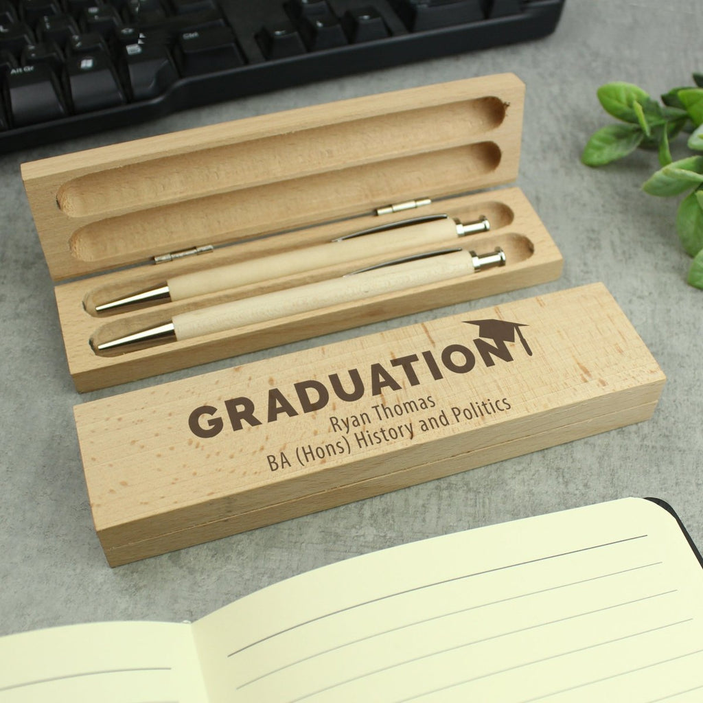 Personalised Graduation Wooden Pen and Pencil Set - Engraved Memories