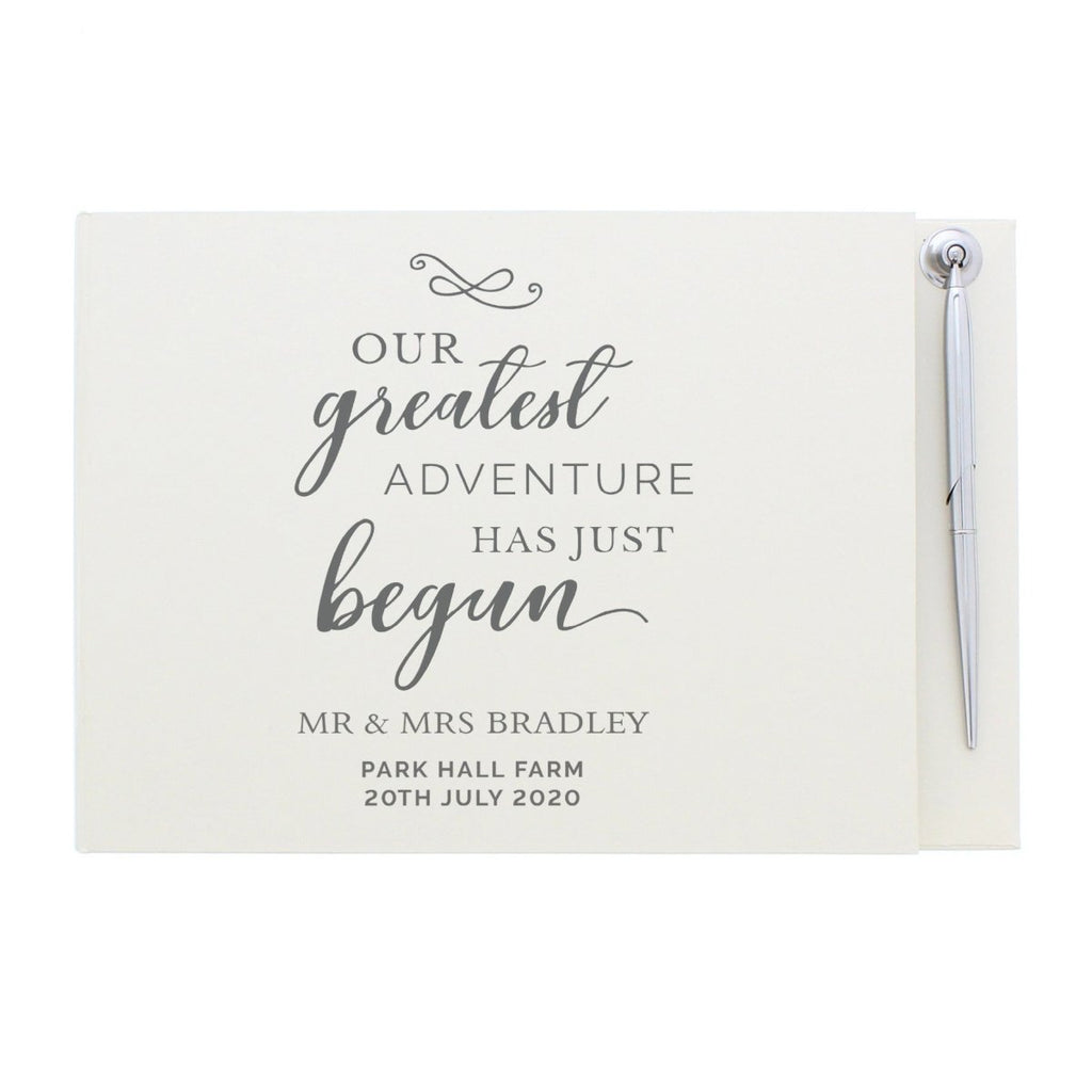 Personalised Greatest Adventure Wedding Hardback Guest Book & Pen - Engraved Memories