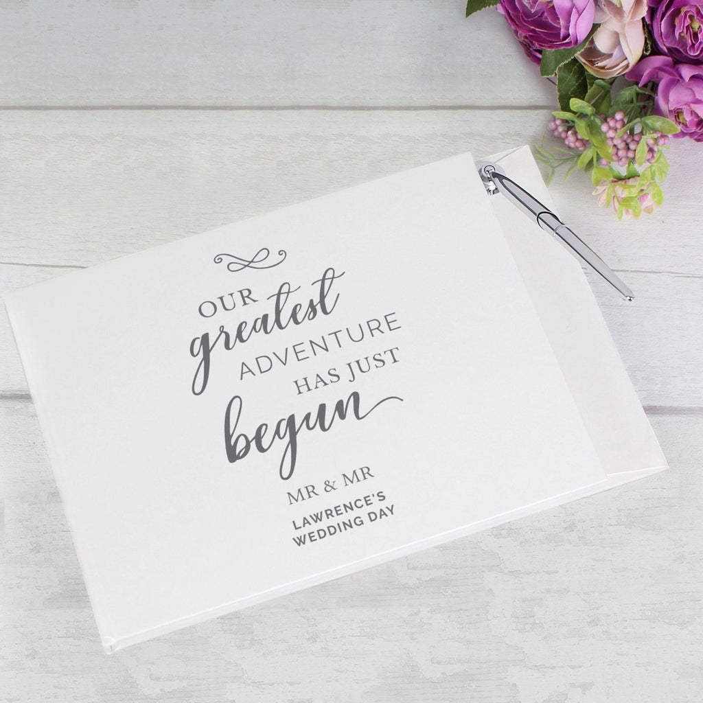 Personalised Greatest Adventure Wedding Hardback Guest Book & Pen - Engraved Memories