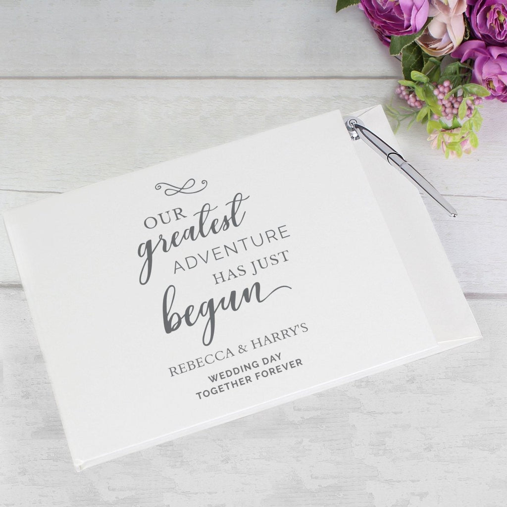 Personalised Greatest Adventure Wedding Hardback Guest Book & Pen - Engraved Memories