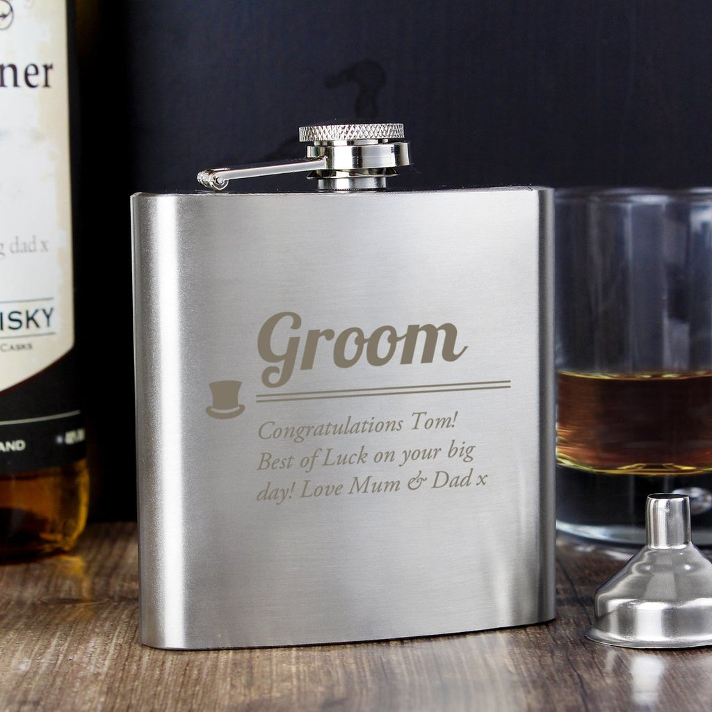 Personalised Groom Hip Flask, Wedding Groomsmen Gift - Engraved Memories